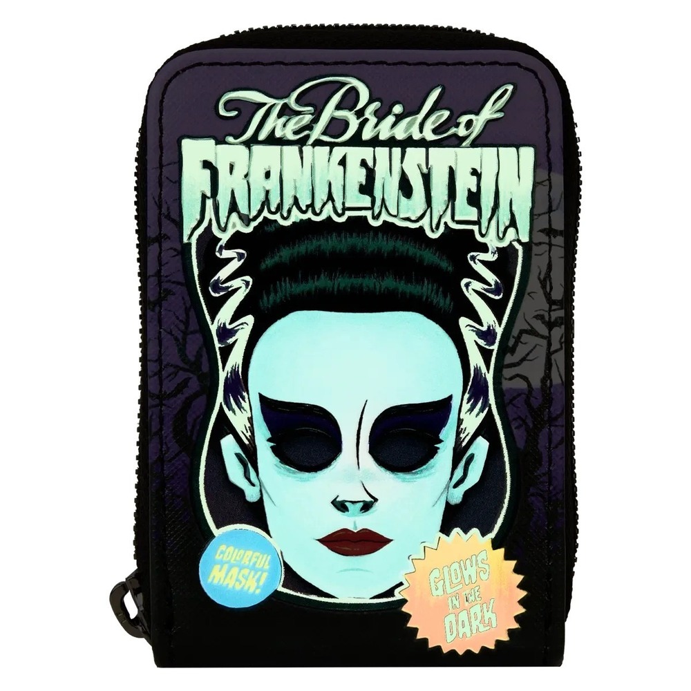 Bride of Frankenstein Universal Monsters Mask Glow Accordion Zip Around Wallet - Picture 2 of 5